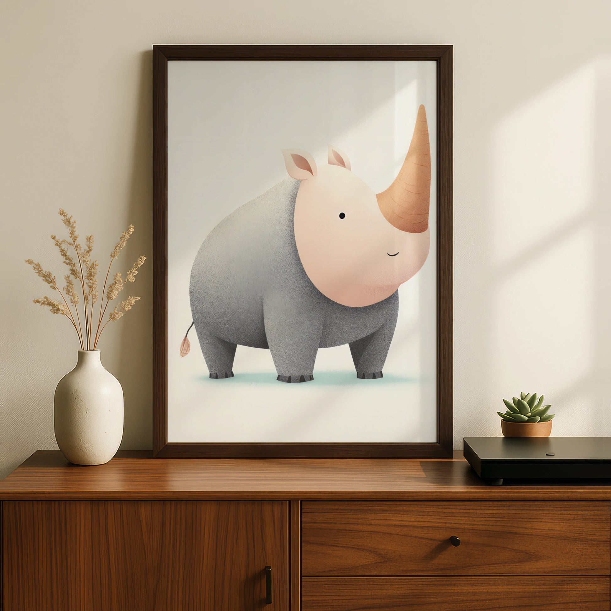 Cute Rhino Nursery Wall Art, Baby Rhinoceros Print, Children's Animal Poster, Kids Room Decor