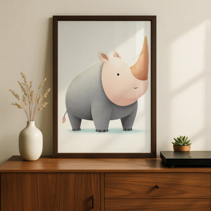 Cute Rhino Nursery Wall Art, Baby Rhinoceros Print, Children's Animal Poster, Kids Room Decor