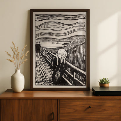 The Scream Halloween Art Print, Edvard Munch Poster, Black White Gothic Wall Art