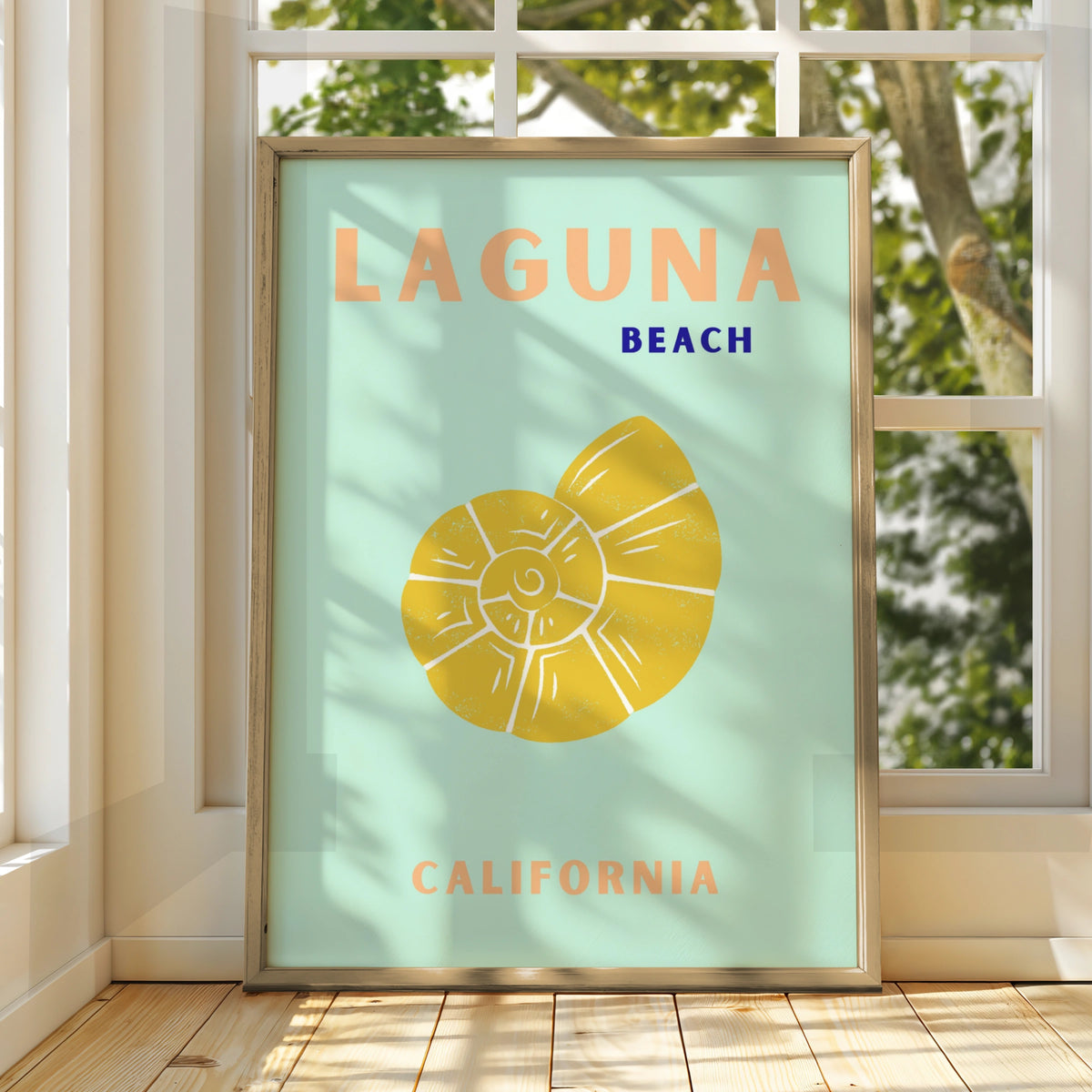 Laguna Beach California Travel Poster, Retro Coastal Wall Art, Seashell Print