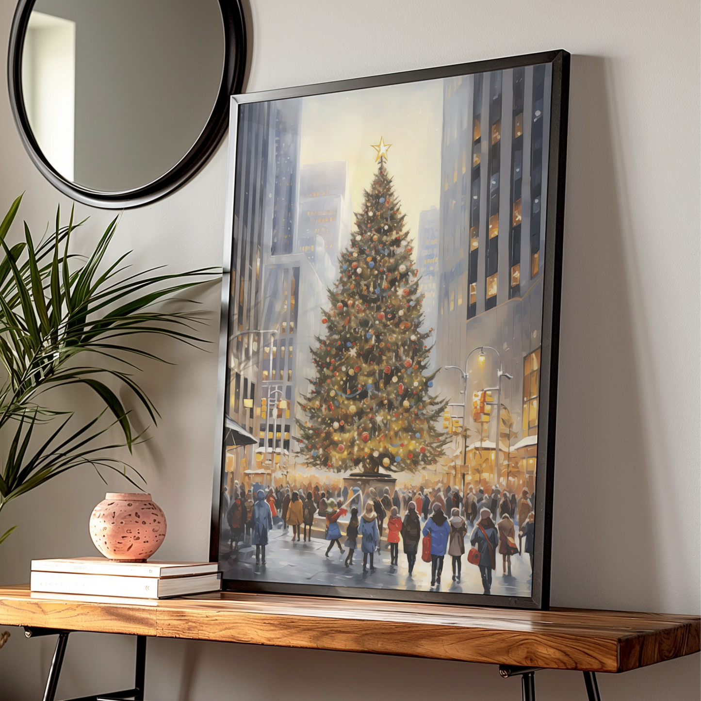 Christmas Tree City Poster, New York Winter Wall Art, Festive Xmas Print, Holiday Decor