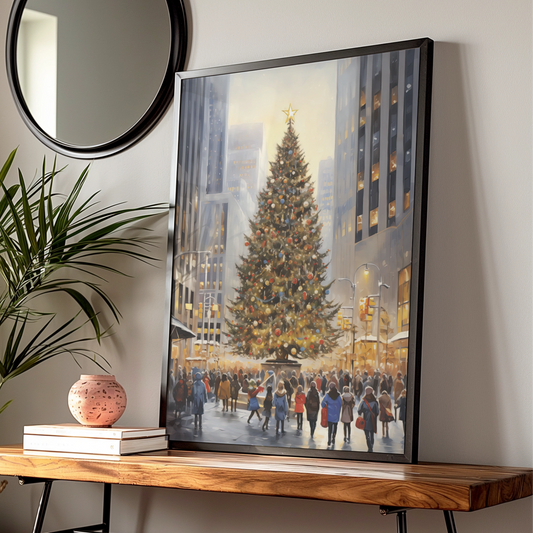 Christmas Tree City Poster, New York Winter Wall Art, Festive Xmas Print, Holiday Decor