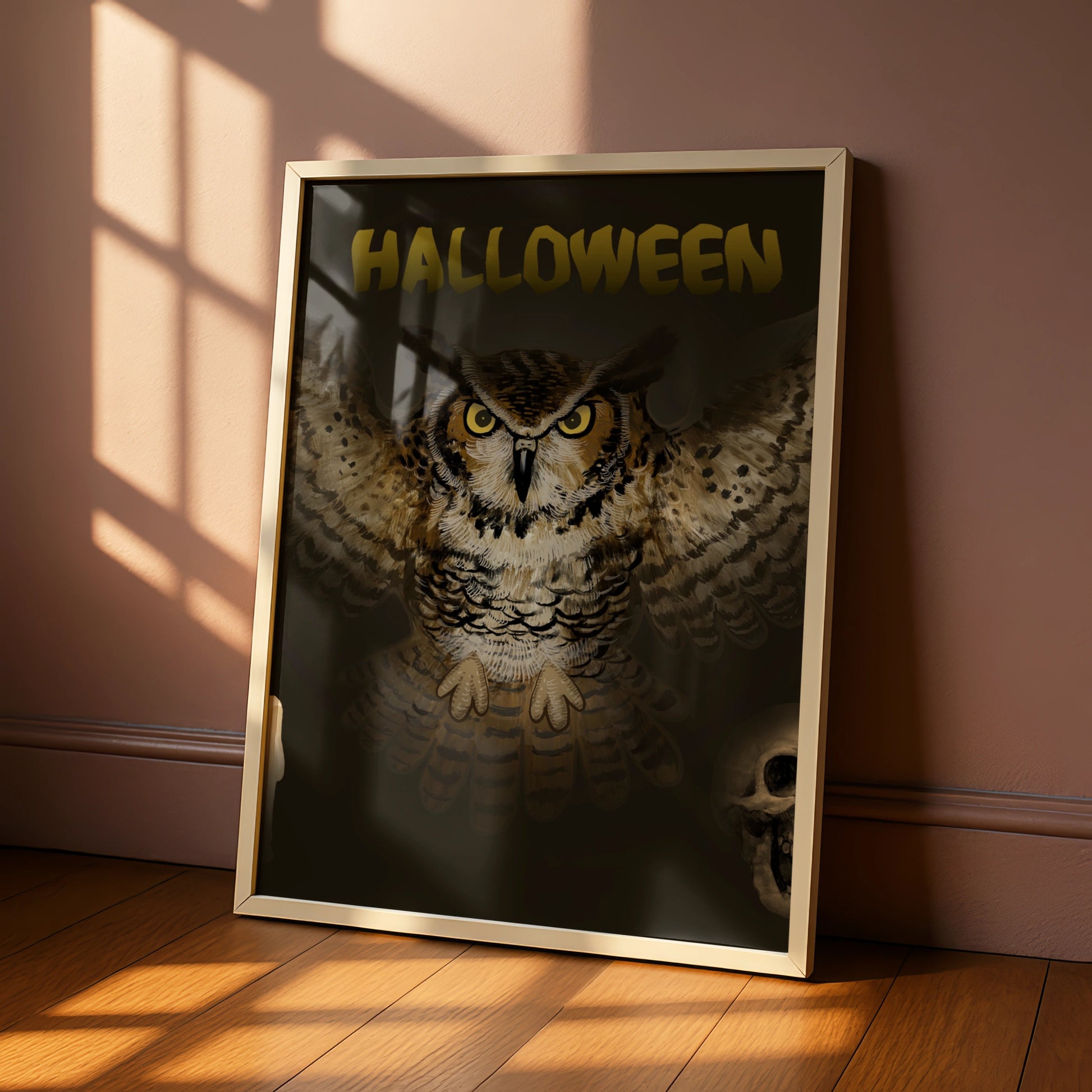 Halloween Owl Poster, Spooky Owl Wall Art, Dark Gothic Print, Skull Candle Decor