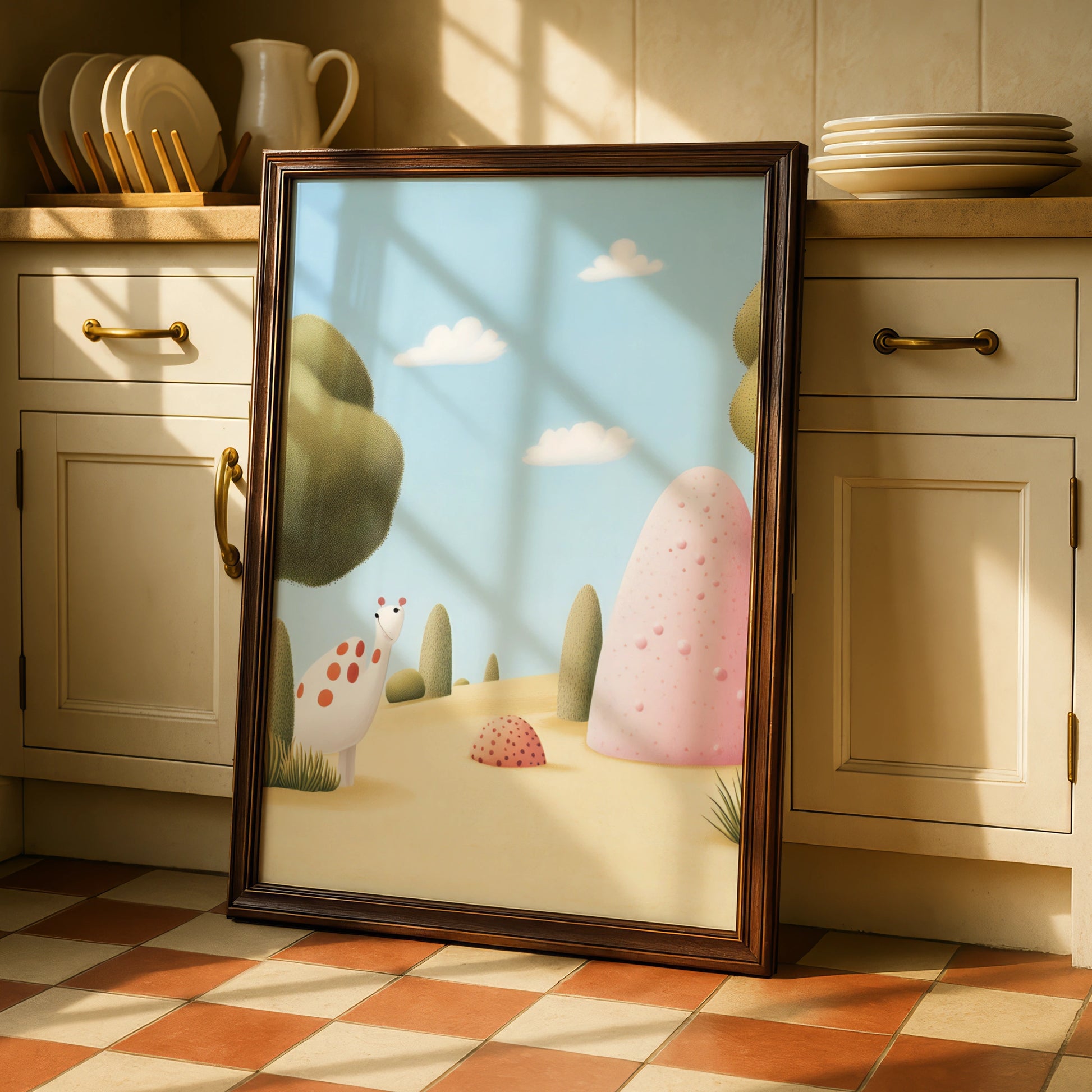 Cute Dinosaur Nursery Wall Art, Baby Dino Print, Kids Room Poster, Pastel Children Decor