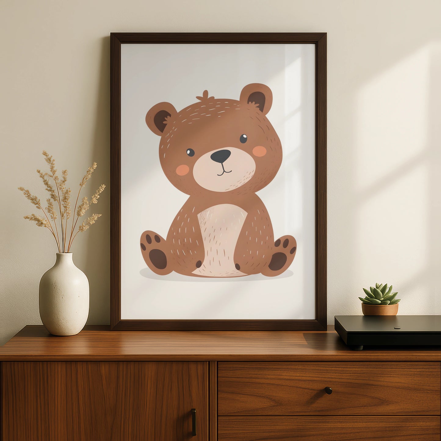 Cute Teddy Bear Nursery Wall Art, Baby Bear Poster, Kids Room Brown Bear Print