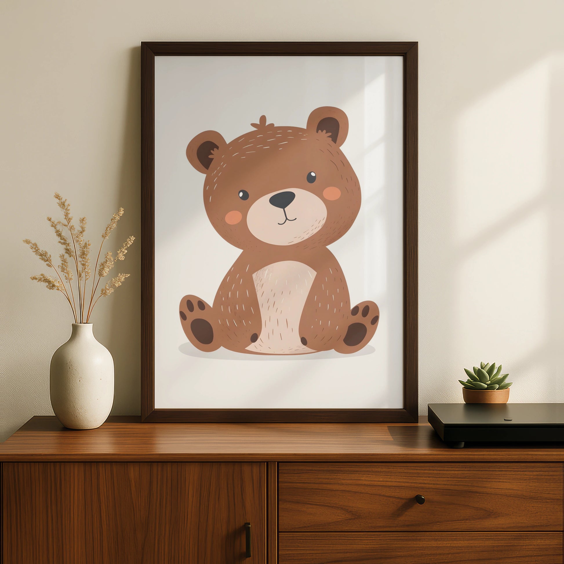 Cute Teddy Bear Nursery Wall Art, Baby Bear Poster, Kids Room Brown Bear Print