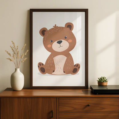 Cute Teddy Bear Nursery Wall Art, Baby Bear Poster, Kids Room Brown Bear Print