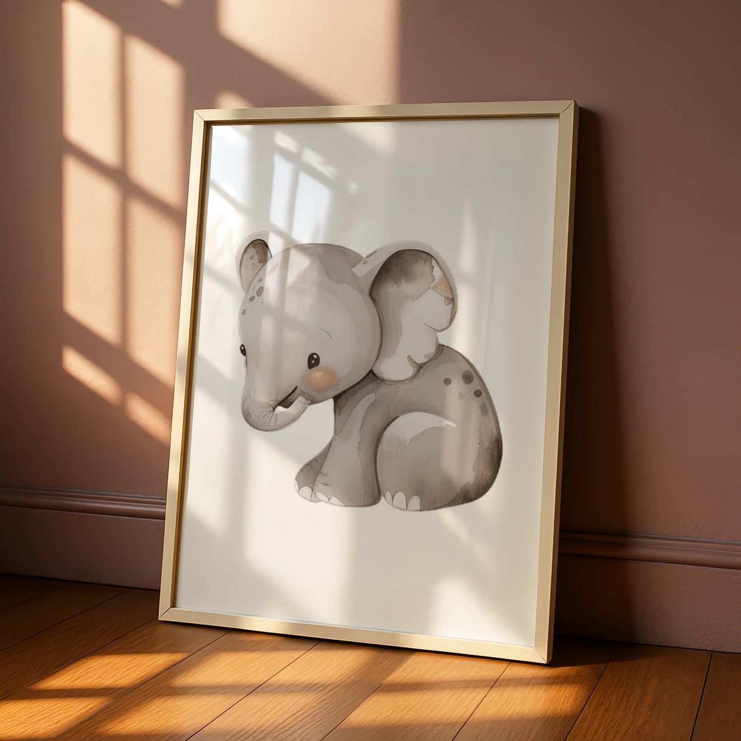 Baby Elephant Nursery Wall Art, Cute Safari Animal Poster, Grey Watercolour Print for Kids Room