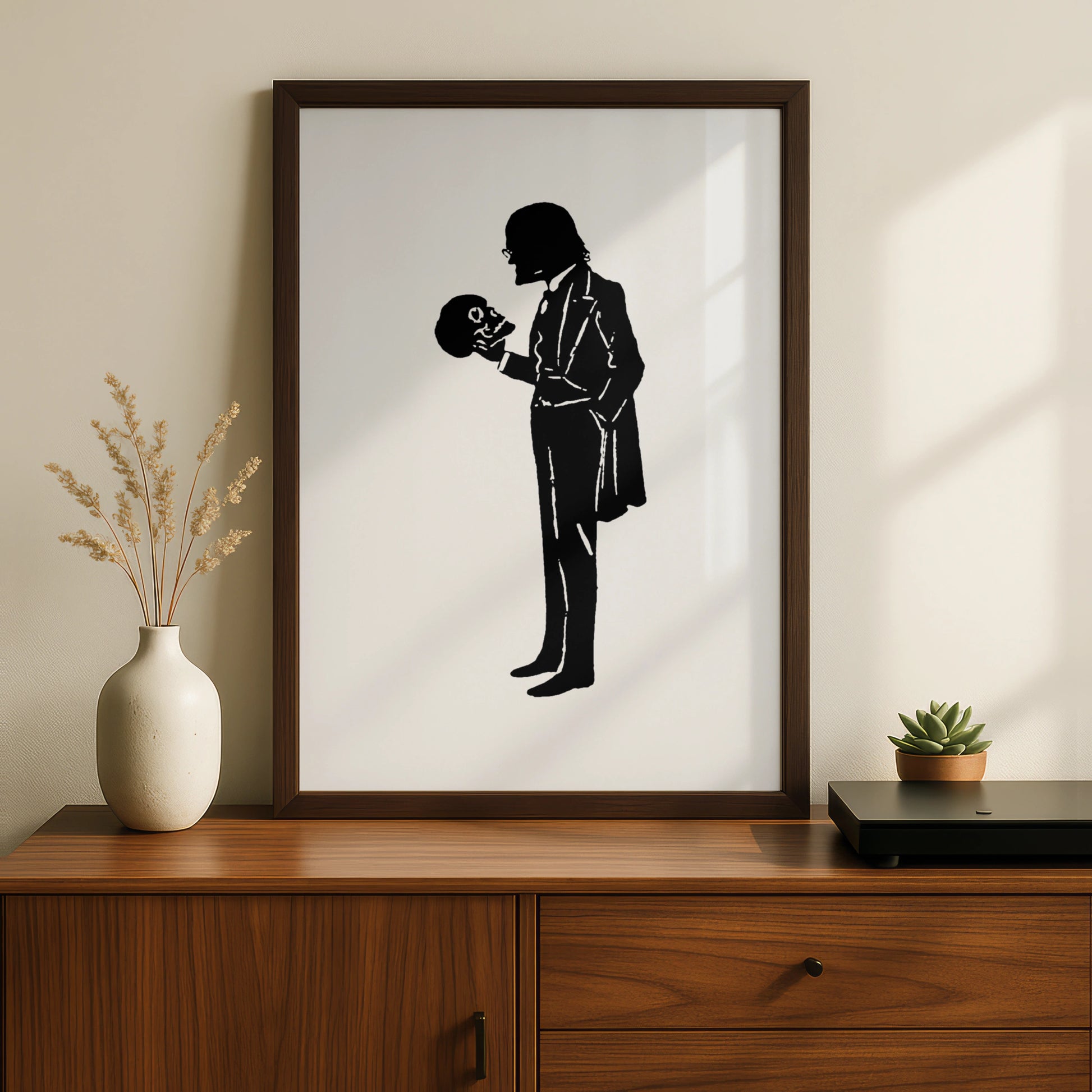Halloween Skull Silhouette Poster, Gothic Black Wall Art, Spooky Victorian Print