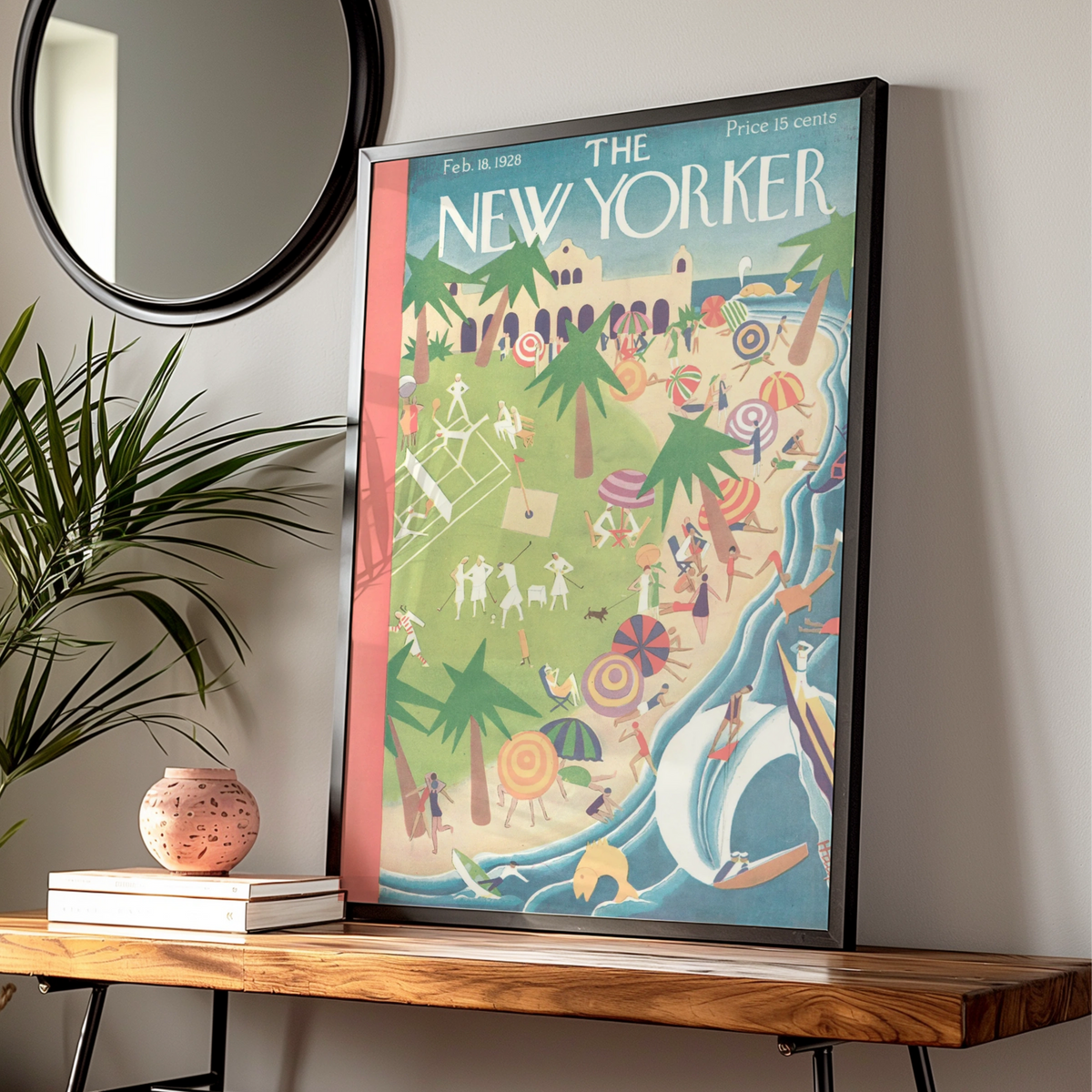 The New Yorker 1928 Beach Resort Cover Art Poster, Vintage Art Deco Wall Print