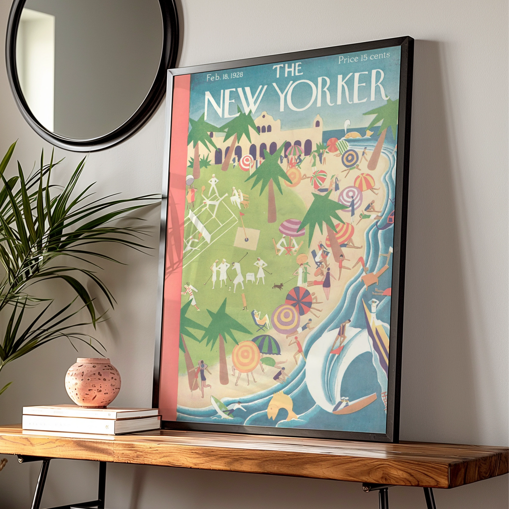 The New Yorker 1928 Beach Resort Cover Art Poster, Vintage Art Deco Wall Print