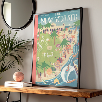 The New Yorker 1928 Beach Resort Cover Art Poster, Vintage Art Deco Wall Print
