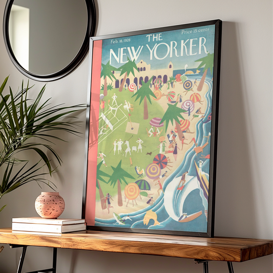 The New Yorker 1928 Beach Resort Cover Art Poster, Vintage Art Deco Wall Print