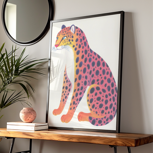 Colourful Leopard Nursery Wall Art, Kids Animal Print, Pink Orange Cheetah Poster