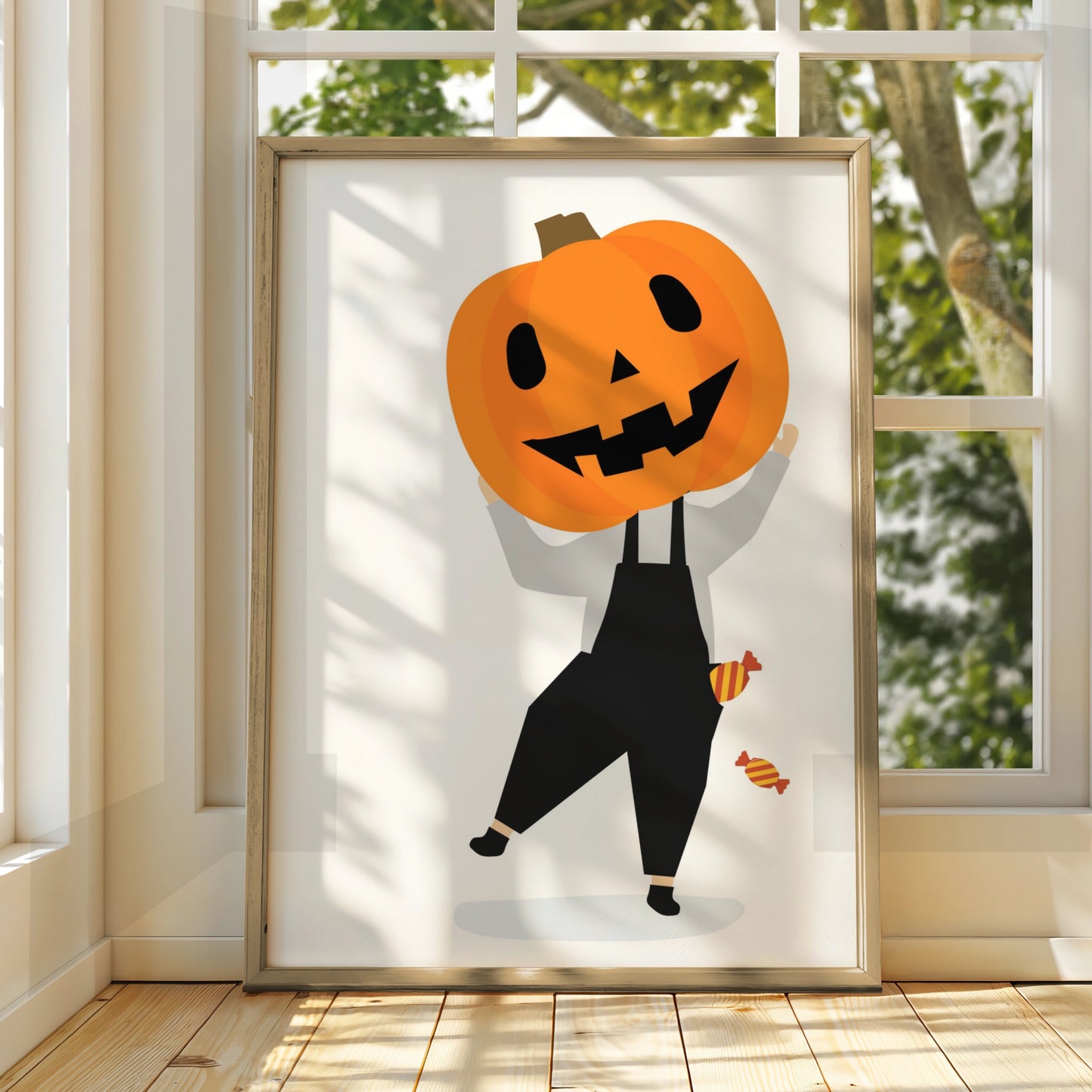 Halloween Pumpkin Head Poster, Jack-o-Lantern Wall Art, Trick or Treat Print, Spooky Decor