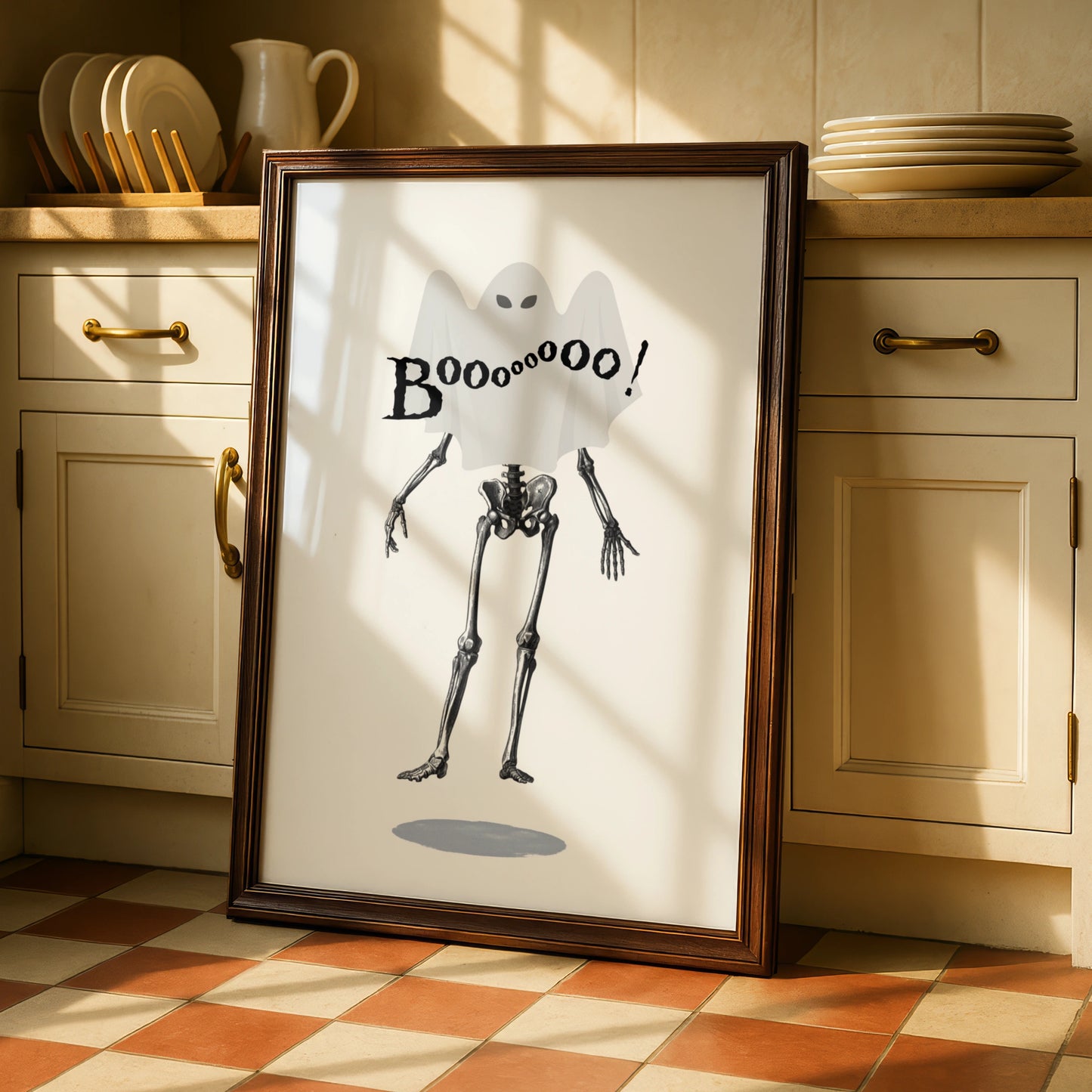 Halloween Ghost Skeleton Poster, Spooky Boo Wall Art, Funny Horror Print, Creepy Home Decor
