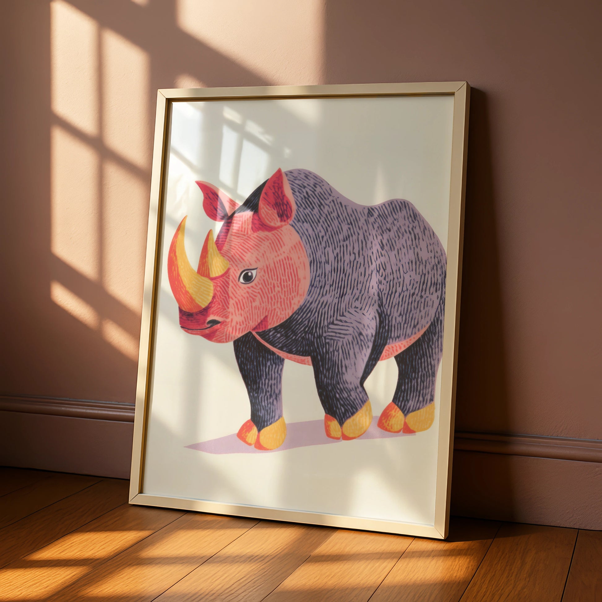 Rhino Nursery Wall Art, Colourful Rhinoceros Print, Kids Animal Poster, Safari Nursery Decor