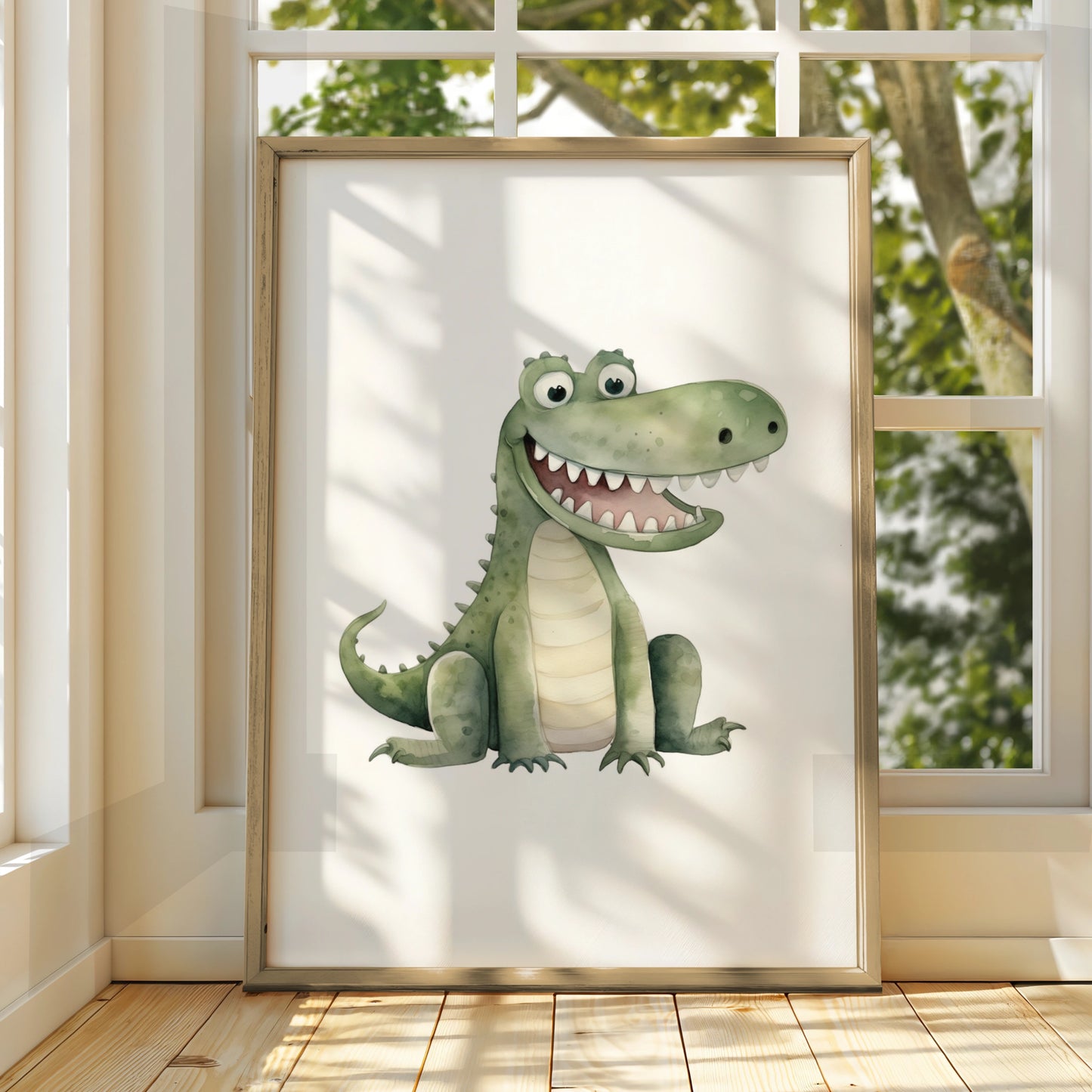 Cute Crocodile Nursery Wall Art, Watercolour Animal Poster, Kids Room Decor Print