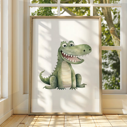 Cute Crocodile Nursery Wall Art, Watercolour Animal Poster, Kids Room Decor Print