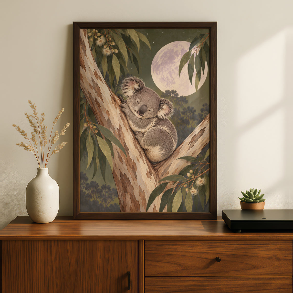 Sleeping Koala Eucalyptus Moon Print, Australian Wildlife Art, Nursery Wall Poster