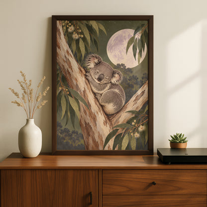 Sleeping Koala Eucalyptus Moon Print, Australian Wildlife Art, Nursery Wall Poster