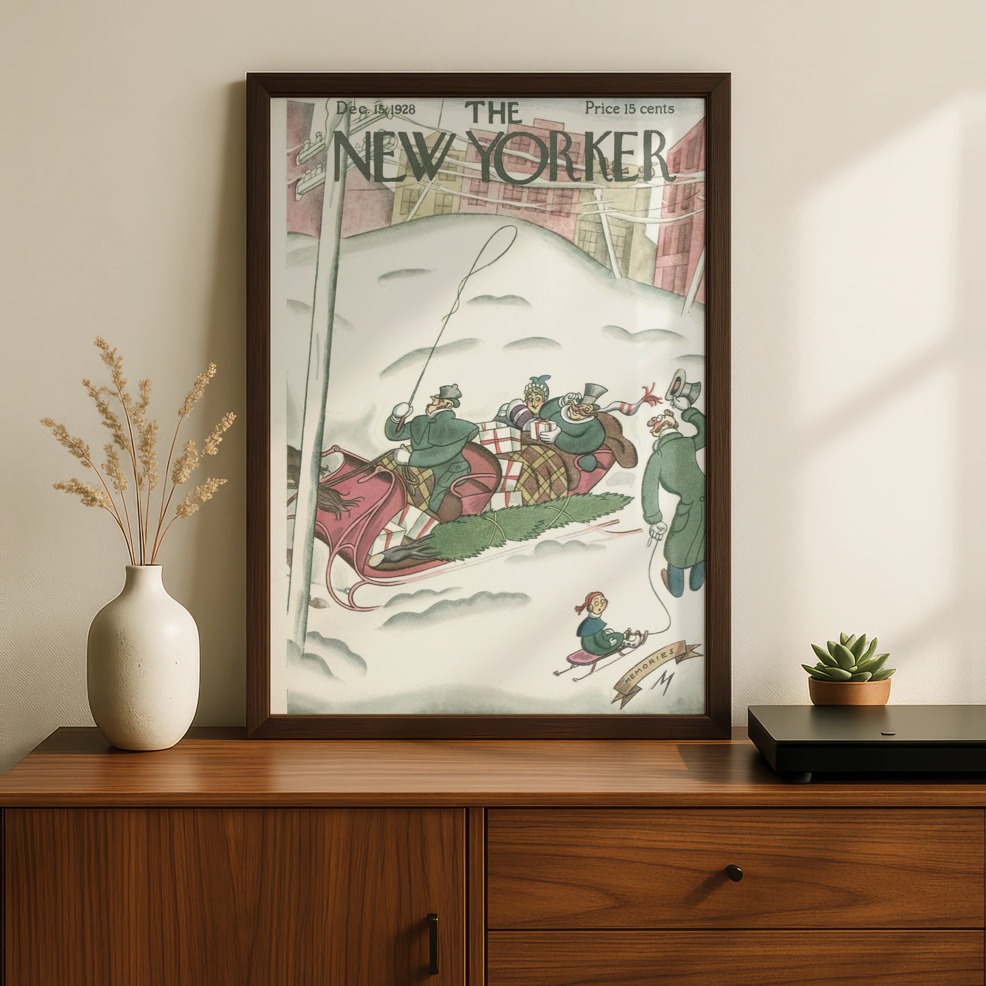 The New Yorker Christmas 1928 Cover Poster, Vintage Winter Sleigh Holiday Wall Art