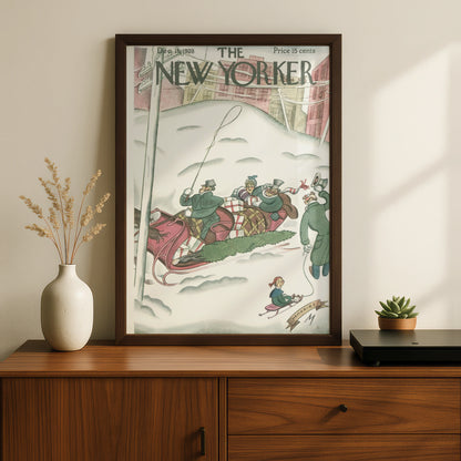 The New Yorker Christmas 1928 Cover Poster, Vintage Winter Sleigh Holiday Wall Art