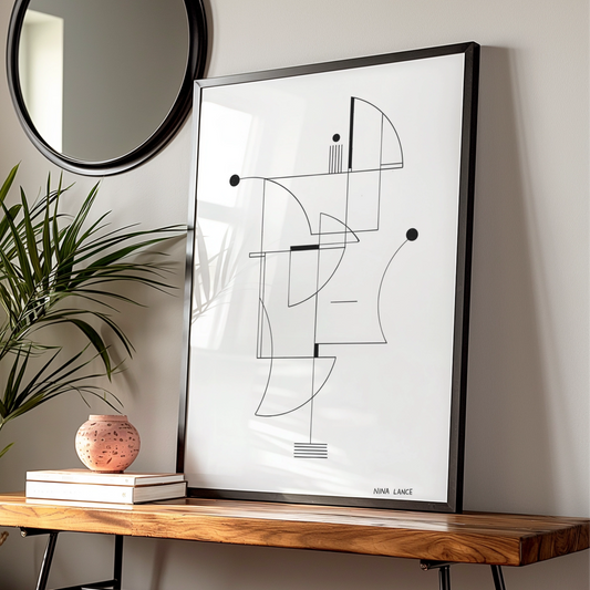 Geometric Abstract Black White Poster, Monochrome Wall Art, Minimalist Modern Print — Digital Download