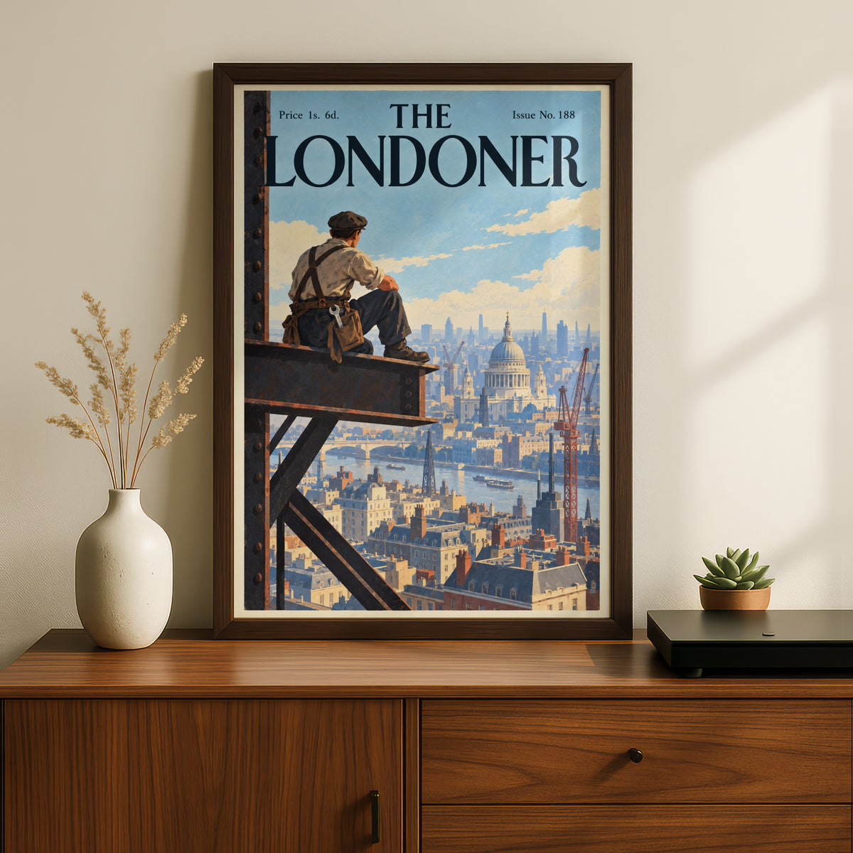 London Skyline Poster, Vintage Magazine Cover Wall Art, St Paul's Cathedral Art Print