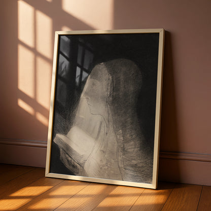 Halloween Gothic Woman Reading Art Print, Dark Occult Poster, Spooky Black Wall Art