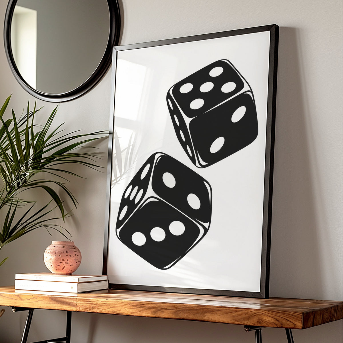 Rolling Dice Monochrome Wall Art, Black and White Poster, Modern Gallery Print