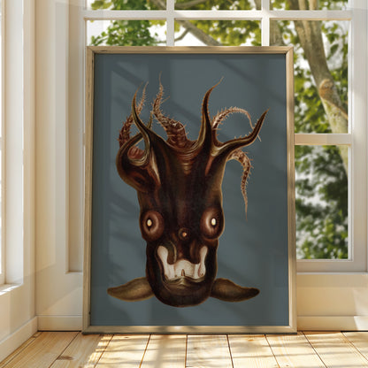 Halloween Monster Creature Poster, Dark Horror Wall Art, Spooky Demon Print, Gothic Occult Decor