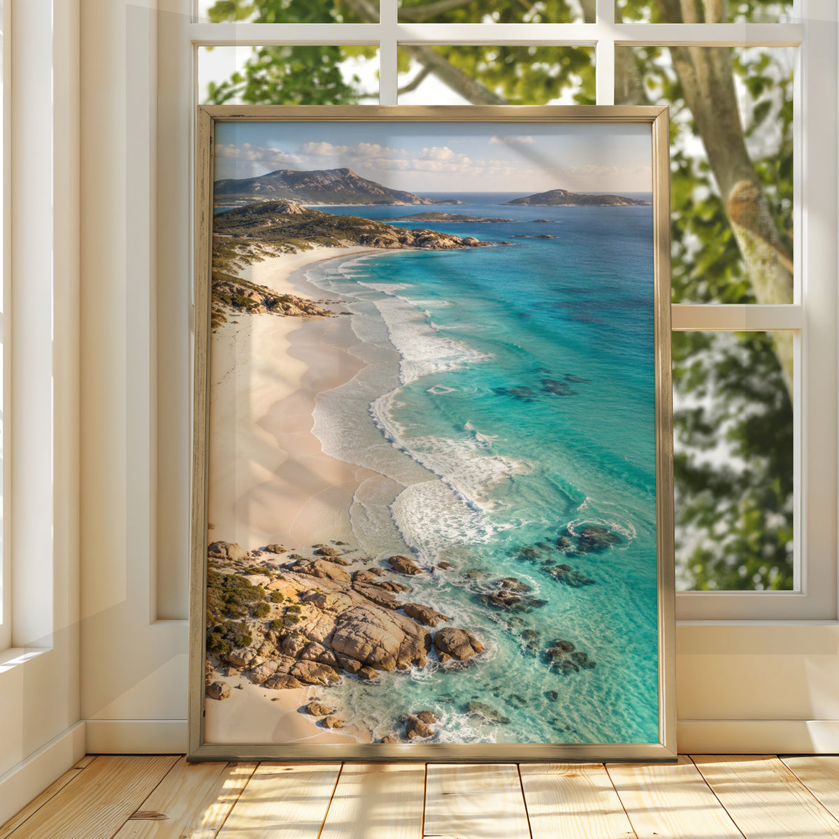 Australian Coastal Landscape Print, White Sand Beach, Turquoise Ocean Wall Art, Beach House Poster