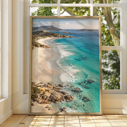 Australian Coastal Landscape Print, White Sand Beach, Turquoise Ocean Wall Art, Beach House Poster