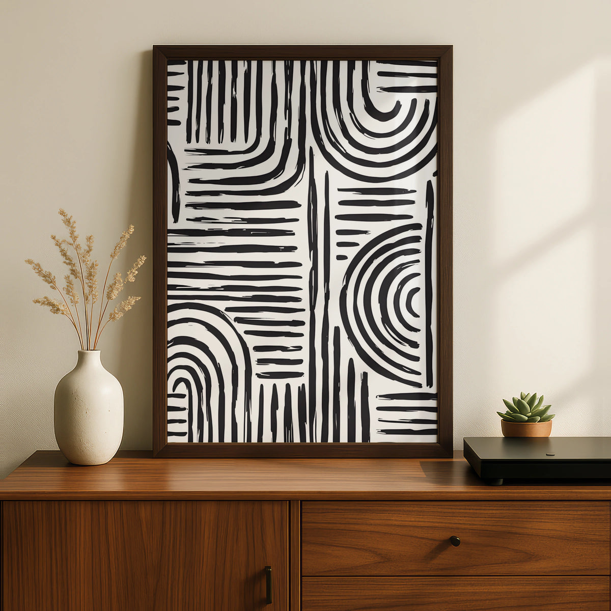 Abstract Line Art Print, Monochrome Wall Art, Black and White Geometric Poster, Modern Decor