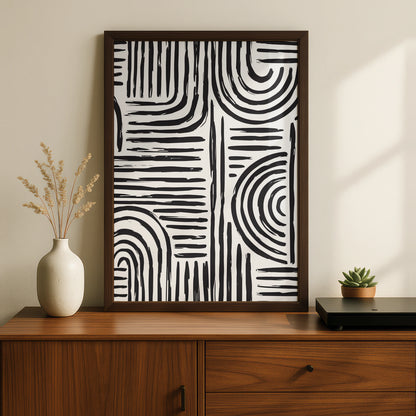 Abstract Line Art Print, Monochrome Wall Art, Black and White Geometric Poster, Modern Decor
