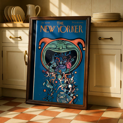 The New Yorker January 1926 Cover Poster, Vintage Jester Carnival Art Print, Blue Wall Art