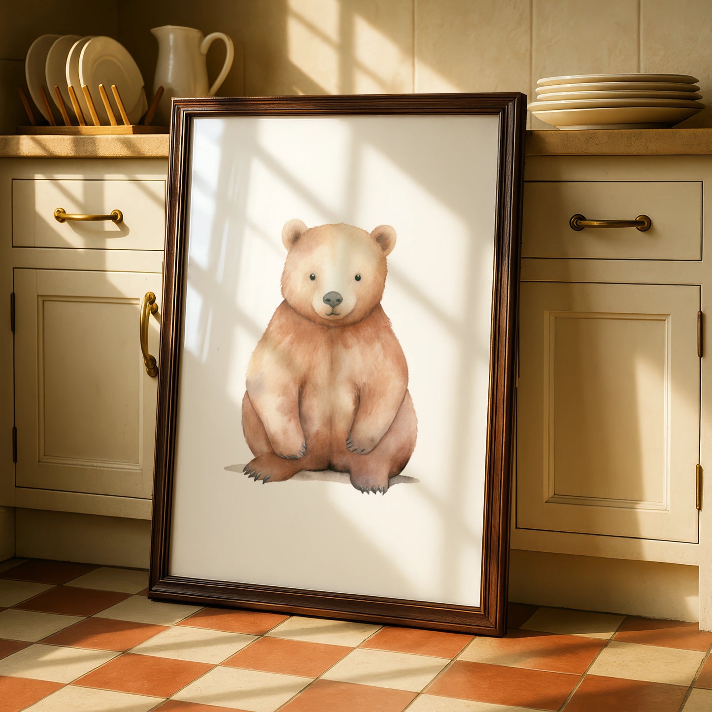 Nursery Wall Art Brown Bear Print, Watercolour Baby Bear Poster, Woodland Nursery Decor