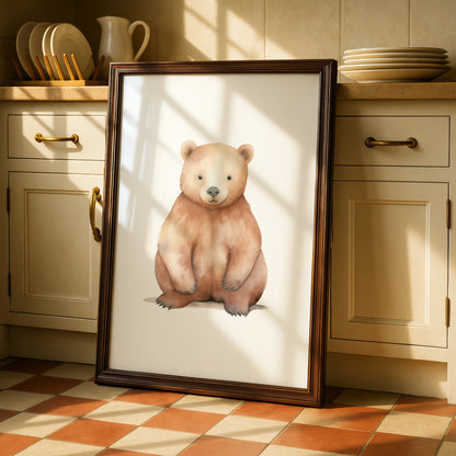 Nursery Wall Art Brown Bear Print, Watercolour Baby Bear Poster, Woodland Nursery Decor