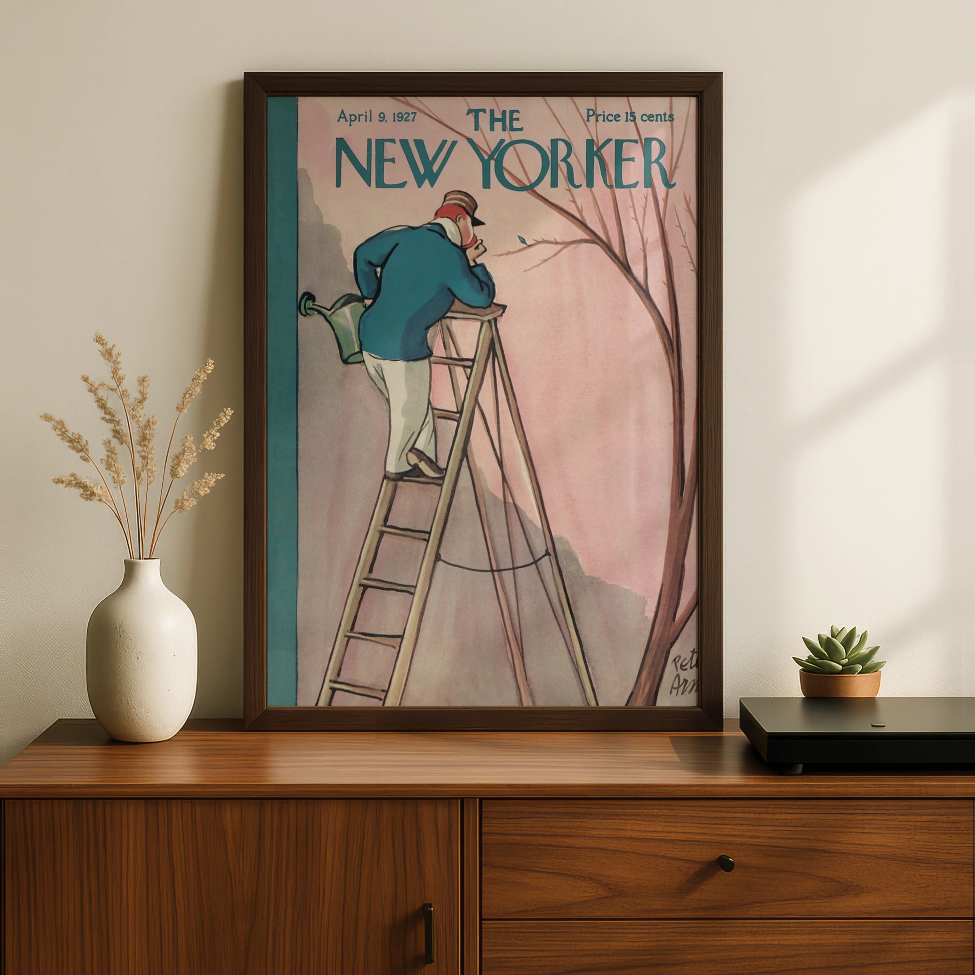 The New Yorker April 1927 Cover Poster, Vintage Gardener Ladder Art Print, Retro