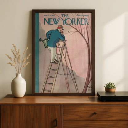 The New Yorker April 1927 Cover Poster, Vintage Gardener Ladder Art Print, Retro