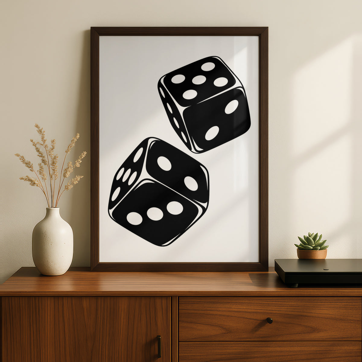 Rolling Dice Monochrome Wall Art, Black and White Poster, Modern Gallery Print