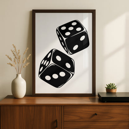 Rolling Dice Monochrome Wall Art, Black and White Poster, Modern Gallery Print