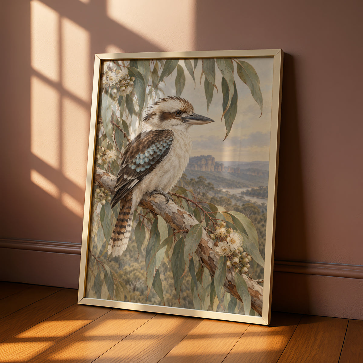 Kookaburra Australian Wall Art, Blue Mountains Bird Print, Eucalyptus Nature Poster
