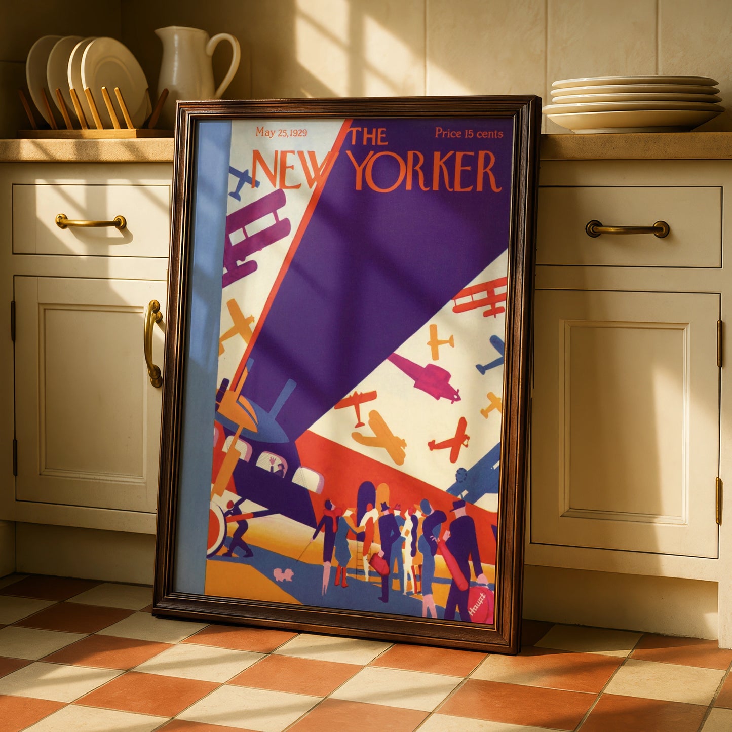 New Yorker 1929 Aviation Poster, Art Deco Biplane Cover, Vintage Aeroplane Wall Art Print