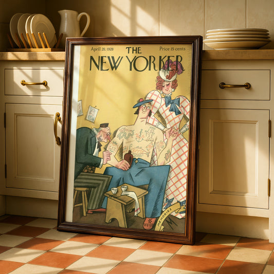 New Yorker Cover April 1928 Tattoo Parlour Art Poster, Vintage Humour Wall Print