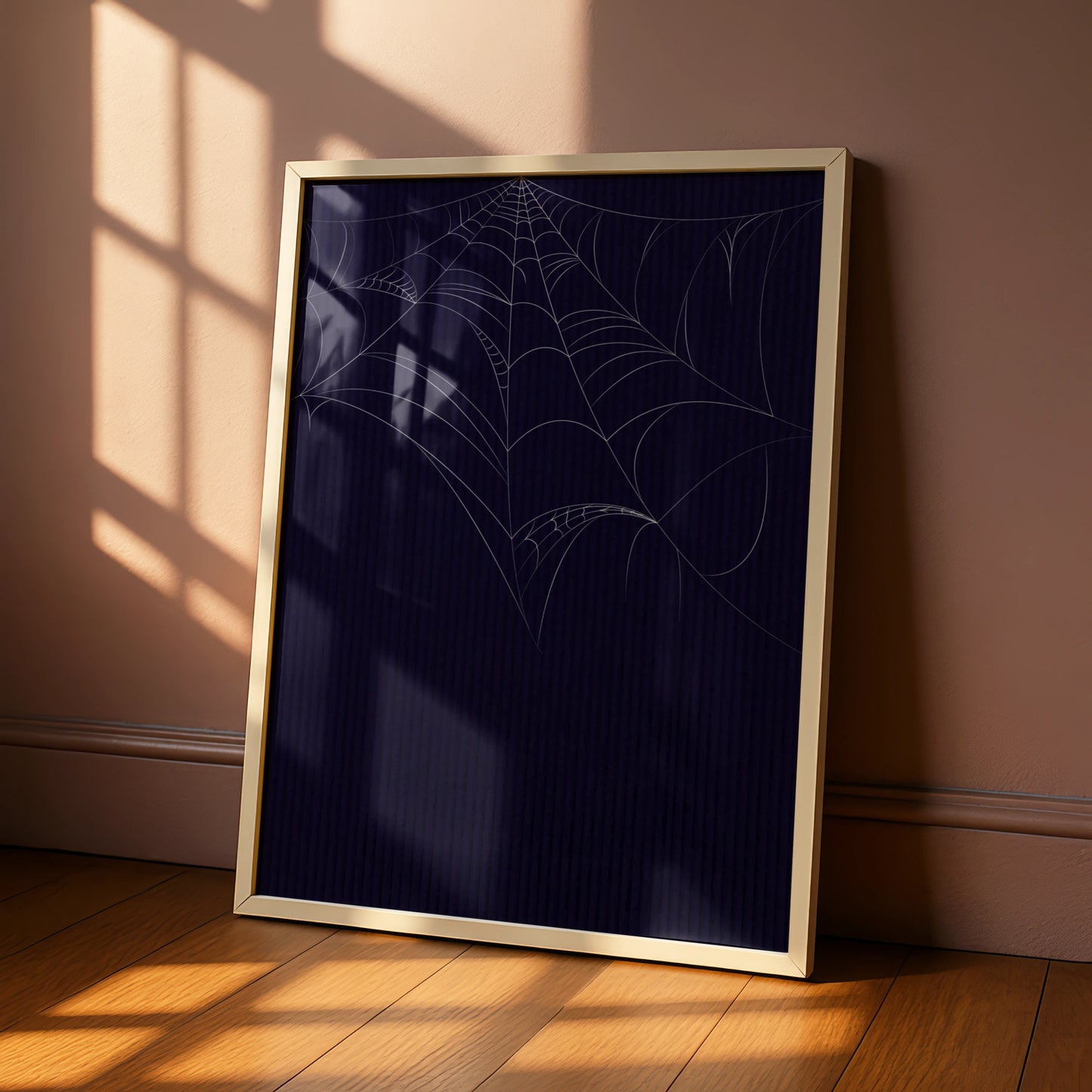 Halloween Spider Web Poster, Dark Navy Spooky Wall Art, Gothic Home Decor Print