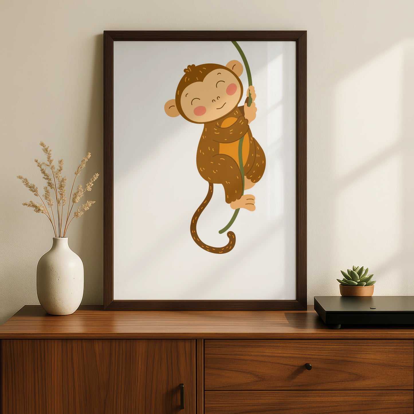 Cute Monkey Nursery Wall Art, Baby Animal Poster, Kids Room Jungle Print, Toddler Decor