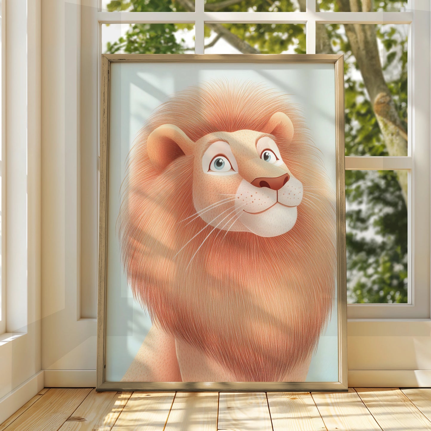 Lion Nursery Wall Art, Cute Lion Print, Kids Room Poster, Baby Animal Decor, Blue