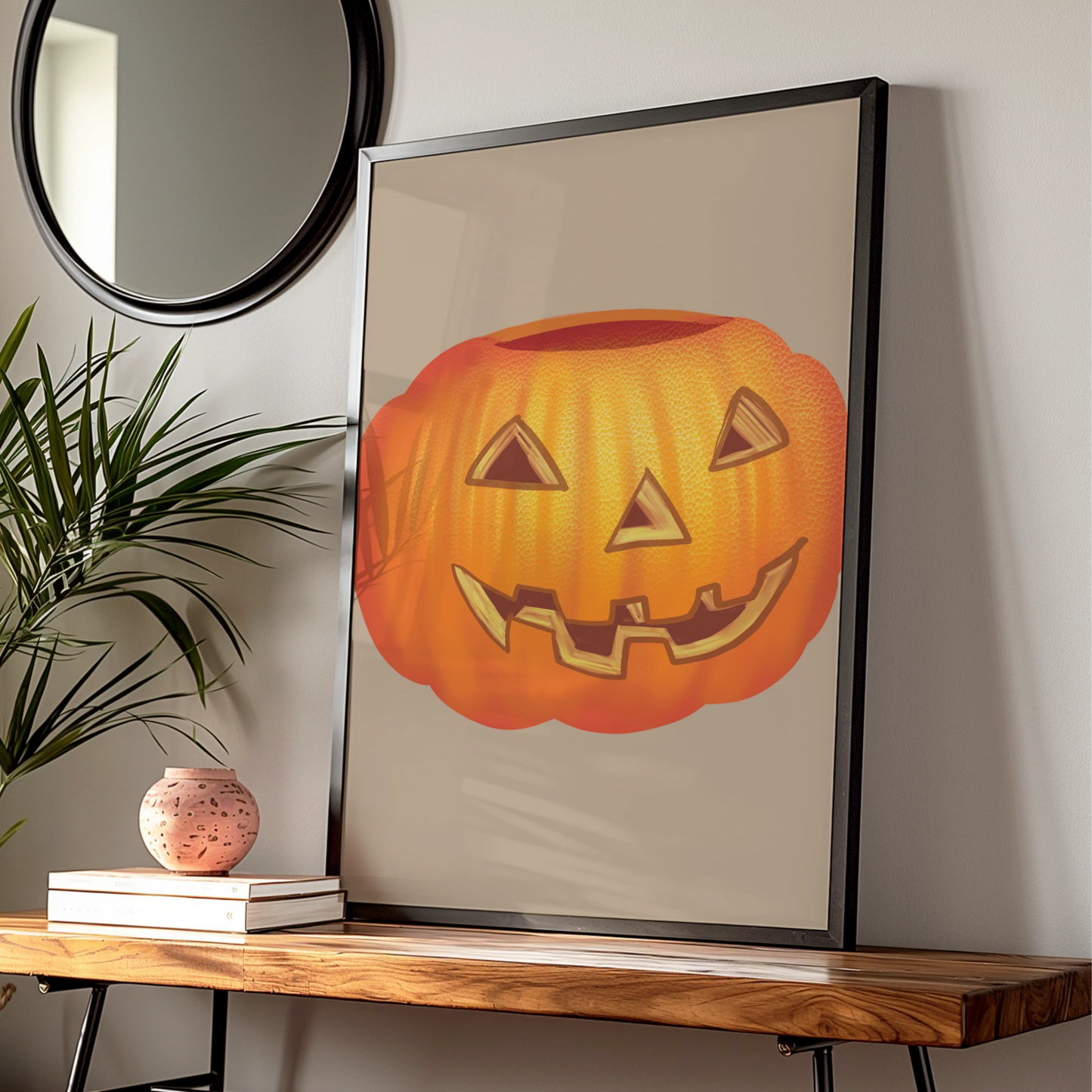 Halloween Pumpkin Wall Art, Jack O Lantern Poster, Spooky Orange Autumn Print